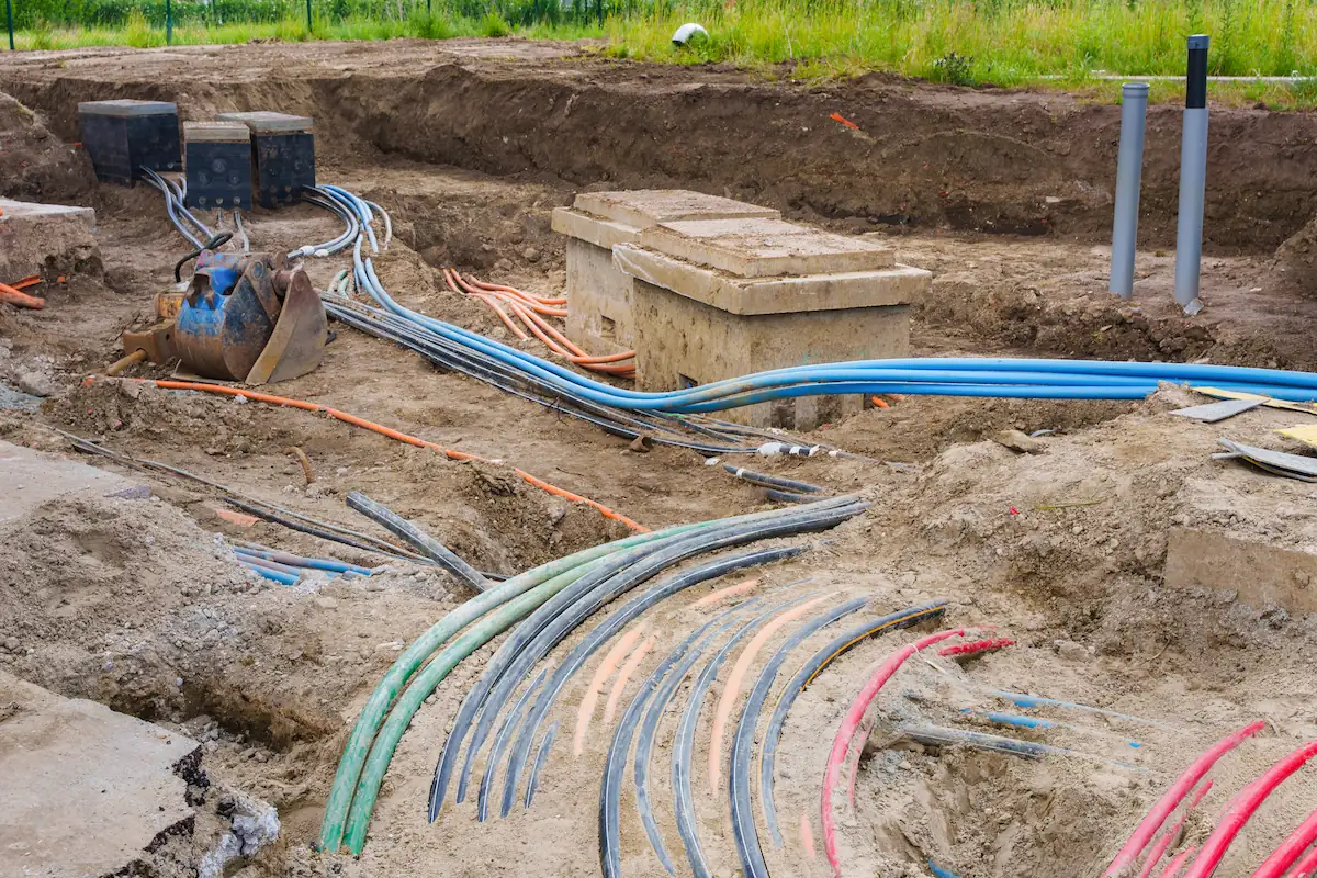 instalasi kabel listrik bawah tanah di situs konstruksi